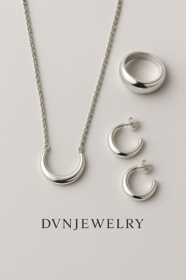 925 sterling silver necklace, ring and hoop earrings